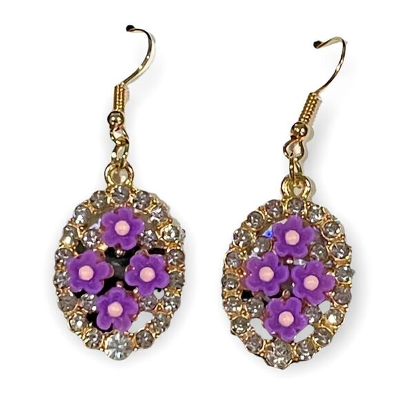 Rhinestone Flower Design Drop Earrings - Picture 2 of 3